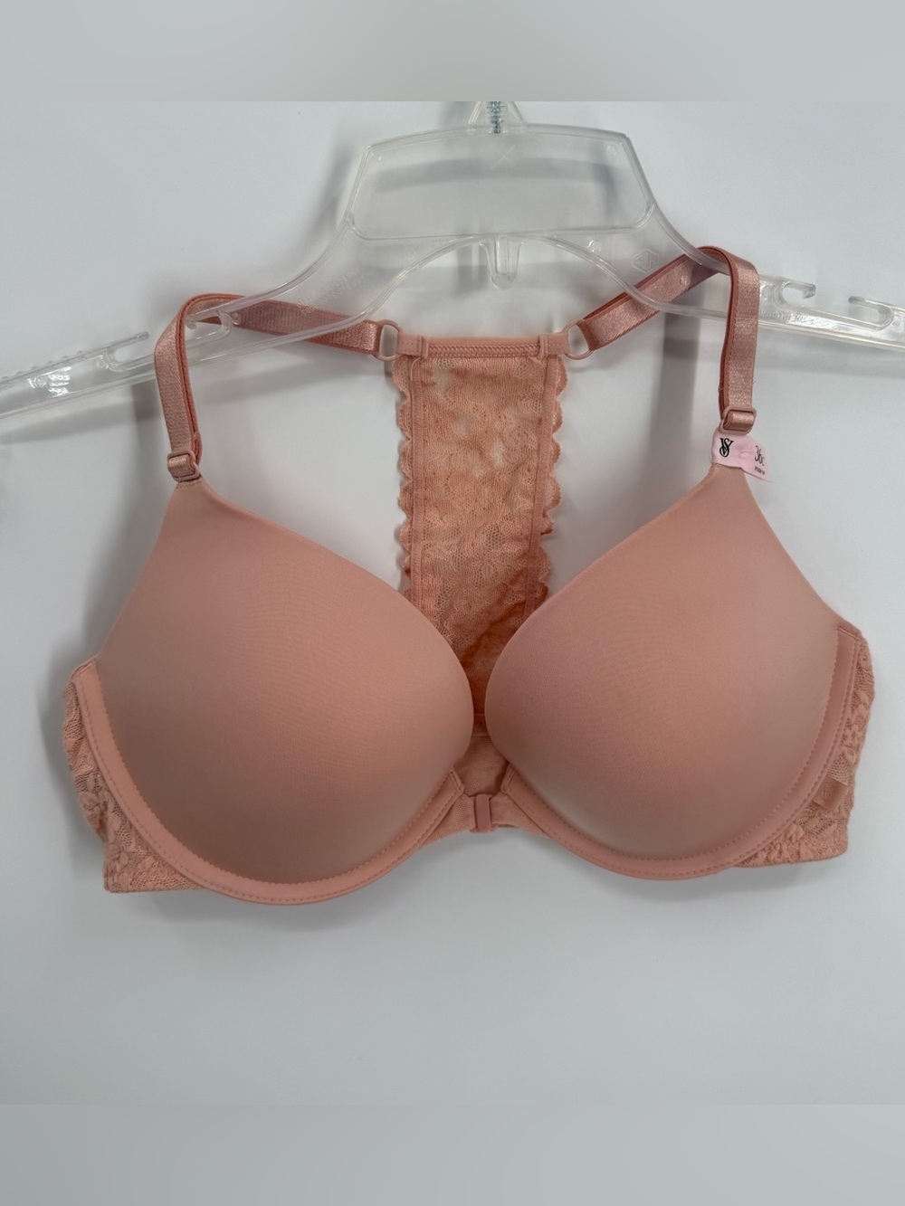 Victoria’s Secret Bra 36C Peach Lace Racerback Push Up Underwire Floral NWT